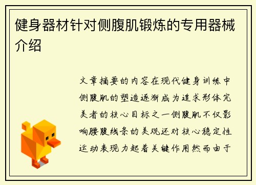 健身器材针对侧腹肌锻炼的专用器械介绍